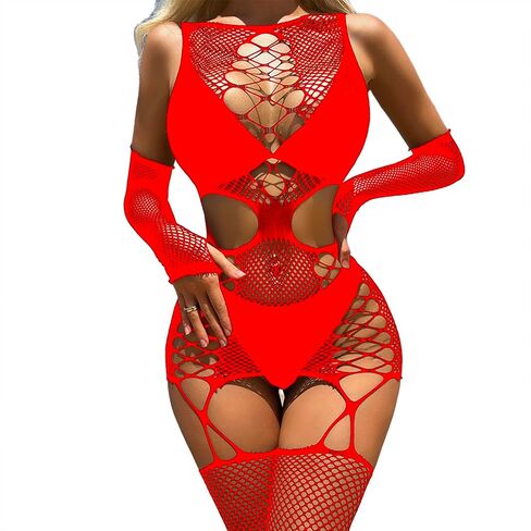 Womens Sleeveless Fishnet Bodystocking Sexy Rave Outfits, Criss-cross Hollow Mesh Bodysuit Stockings with Gloves in Saudi Arabia