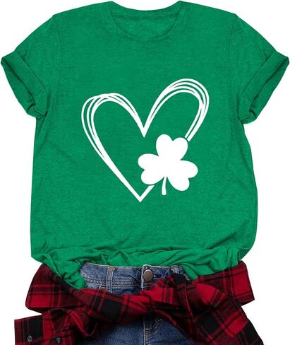 قمصان St Patrick's للسيدات قميص Lucky Irish Shamrock Paddy's لطيف برسومات شامروك وأكمام قصيرة in Kuwait