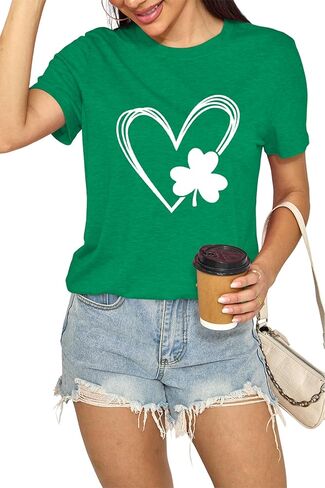 قمصان St Patrick's للسيدات قميص Lucky Irish Shamrock Paddy's لطيف برسومات شامروك وأكمام قصيرة in Kuwait