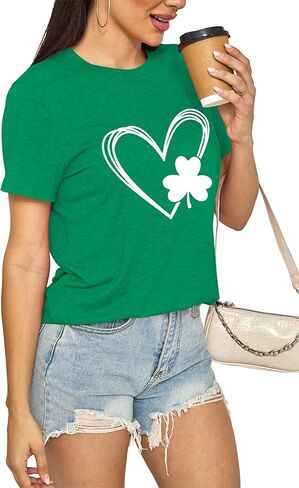 قمصان St Patrick's للسيدات قميص Lucky Irish Shamrock Paddy's لطيف برسومات شامروك وأكمام قصيرة in Kuwait