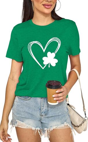 قمصان St Patrick's للسيدات قميص Lucky Irish Shamrock Paddy's لطيف برسومات شامروك وأكمام قصيرة in Kuwait
