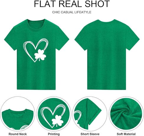 قمصان St Patrick's للسيدات قميص Lucky Irish Shamrock Paddy's لطيف برسومات شامروك وأكمام قصيرة in Kuwait