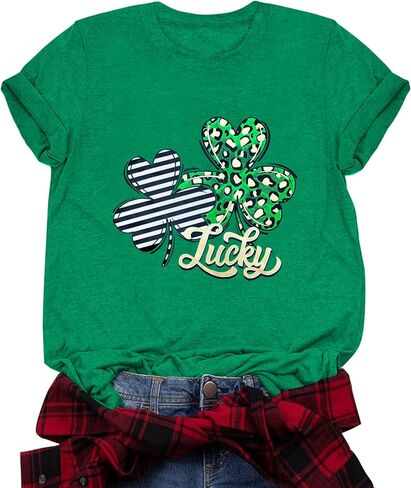 قمصان St Patrick's للسيدات قميص Lucky Irish Shamrock Paddy's لطيف برسومات شامروك وأكمام قصيرة in Kuwait
