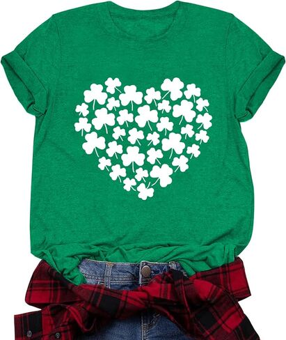 قمصان St Patrick's للسيدات قميص Lucky Irish Shamrock Paddy's لطيف برسومات شامروك وأكمام قصيرة in Kuwait