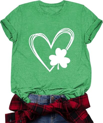 قمصان St Patrick's للسيدات قميص Lucky Irish Shamrock Paddy's لطيف برسومات شامروك وأكمام قصيرة in Kuwait