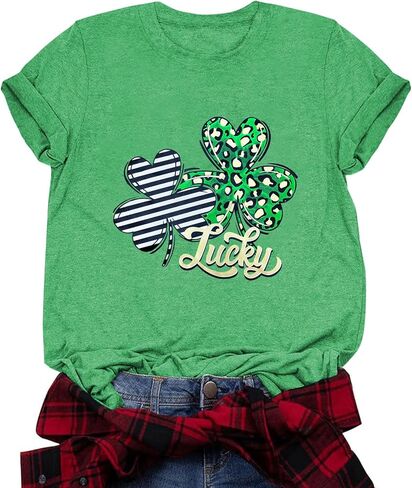 قمصان St Patrick's للسيدات قميص Lucky Irish Shamrock Paddy's لطيف برسومات شامروك وأكمام قصيرة in Kuwait