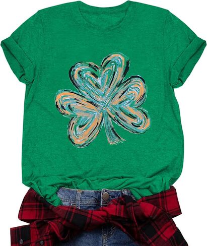 قمصان St Patrick's للسيدات قميص Lucky Irish Shamrock Paddy's لطيف برسومات شامروك وأكمام قصيرة in Kuwait
