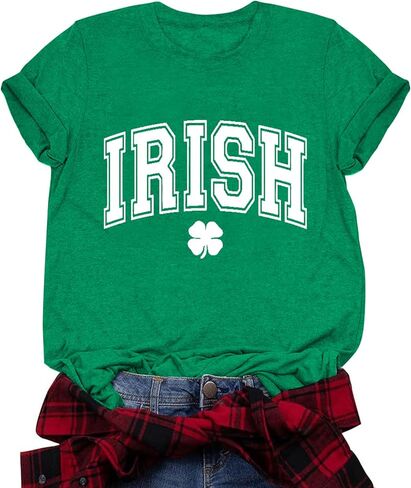 قمصان St Patrick's للسيدات قميص Lucky Irish Shamrock Paddy's لطيف برسومات شامروك وأكمام قصيرة in Kuwait