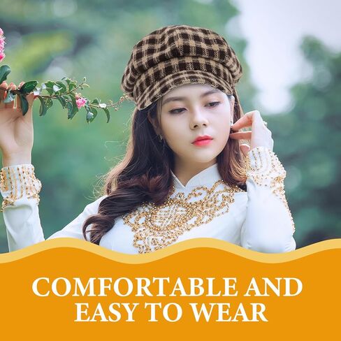 Artist Beret Hat Cap French Beanie Plaid Cotton Vintage Painter Beret for Women Students Coffee Color Classic Eight-Panel Painting Hat in Saudi Arabia