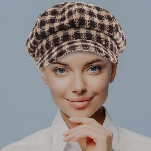 Artist Beret Hat Cap French Beanie Plaid Cotton Vintage Painter Beret for Women Students Coffee Color Classic Eight-Panel Painting Hat in Saudi Arabia