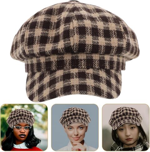 Artist Beret Hat Cap French Beanie Plaid Cotton Vintage Painter Beret for Women Students Coffee Color Classic Eight-Panel Painting Hat in Saudi Arabia