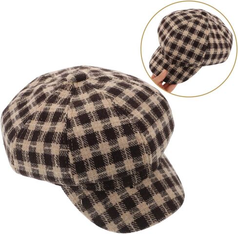 Artist Beret Hat Cap French Beanie Plaid Cotton Vintage Painter Beret for Women Students Coffee Color Classic Eight-Panel Painting Hat in Saudi Arabia