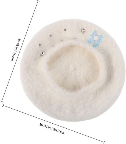 PartyKindom Cute Plush Faux Rabbit Fur Beret Hat with Bow for Women, Warm Artist Style Beret Cap, White Medium (56-58cm) for Daily Autumn Wear in Saudi Arabia