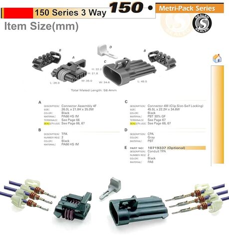 2 حزمة (4 اتجاهات) موصل Metri-Pack 150 سلسلة مختومة (4-PIN) 16 فولت و14 أمبير، مع 16 18 AWG in Saudi Arabia