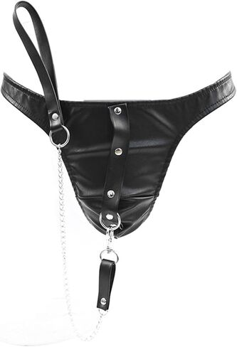 Men's Leather Thong Fashion Punk Style Pants Black Sexy Costume Accessory - Bold Biker Rock Party Wear Outfit in Saudi Arabia