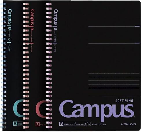 Kokuyo D Shaped Soft Ring Notebook, 7mm Rule, 31 Lines, 80 Sheets, B5, Natural Style, Set of Black, Beige, Navy, Japan Import (SU-SV608A) in Saudi Arabia