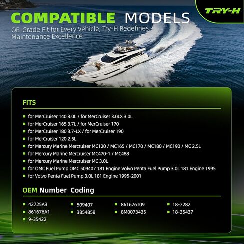 مضخة الوقود 42725A3 متوافقة مع MerCruiser MC120 140 MC165 MC170 MC180 MC190 MC470-1 MC488 OMC فولفو Penta 2.5L 3.0L 3.7L 3.0LX استبدال المحرك 3854858 42725A3 18-7282 9-35422 509407 8m0073435 in Saudi Arabia