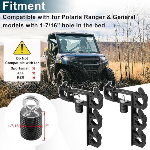 Dual Tool Hooks Rack Mount Holder Compatible With For UTV Polaris Ranger 1000 xp 900 800 700 500 570 General 1000 With 1-7/16" Hole Cargo Bed Mount Shovel Farm Hunting Tool Carrier Storage in Saudi Arabia