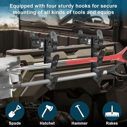 Dual Tool Hooks Rack Mount Holder Compatible With For UTV Polaris Ranger 1000 xp 900 800 700 500 570 General 1000 With 1-7/16" Hole Cargo Bed Mount Shovel Farm Hunting Tool Carrier Storage in Saudi Arabia