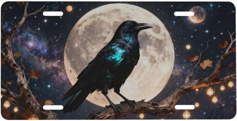 Raven Trees Leaves Moon Fairy Lights Front License Plate for Women Car Vanity Plates Decorative Aluminum Metal Cute Novelty License Plate Cover for Men 6x12 Inch (4 Holes) in Saudi Arabia