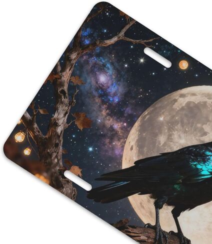 Raven Trees Leaves Moon Fairy Lights Front License Plate for Women Car Vanity Plates Decorative Aluminum Metal Cute Novelty License Plate Cover for Men 6x12 Inch (4 Holes) in Saudi Arabia