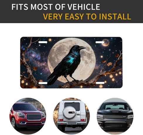 Raven Trees Leaves Moon Fairy Lights Front License Plate for Women Car Vanity Plates Decorative Aluminum Metal Cute Novelty License Plate Cover for Men 6x12 Inch (4 Holes) in Saudi Arabia
