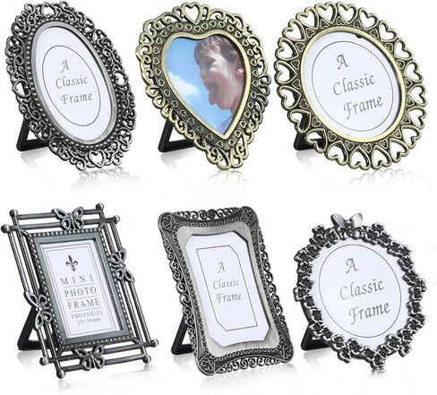 6 Pcs Vintage Mini Picture Frame, Wallet Size Tiny Picture Frames, Metal Mini Frames for Crafts with Storage Box, Old Fashioned Small Frame for DIY Photo Tabletop Wall Display Gallery Art Decor(Random Colors) in Saudi Arabia