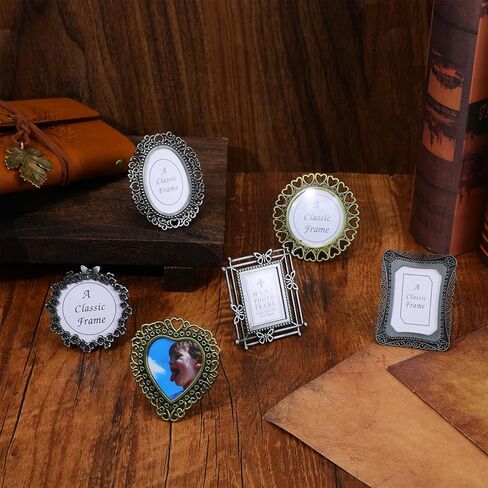 6 Pcs Vintage Mini Picture Frame, Wallet Size Tiny Picture Frames, Metal Mini Frames for Crafts with Storage Box, Old Fashioned Small Frame for DIY Photo Tabletop Wall Display Gallery Art Decor(Random Colors) in Saudi Arabia