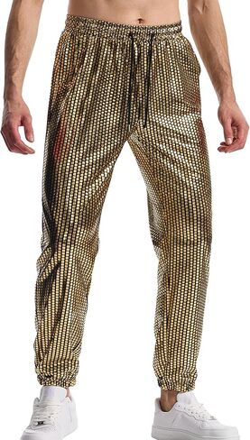 SEAUR رجل الترتر السراويل النادي الليلي سراويل قطنية لامعة 70s 80s 90s ديسكو السراويل الرقص حفلة الزي in Saudi Arabia