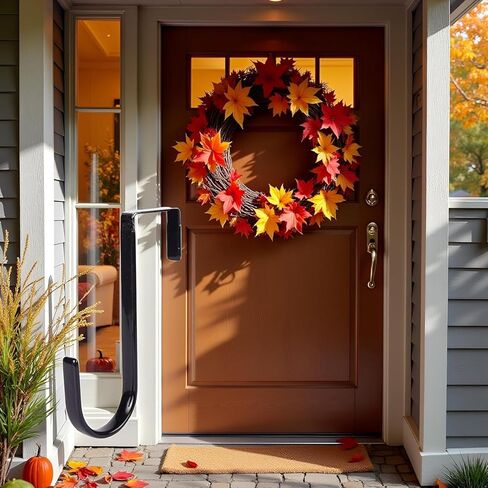 شماعة إكليل أسود - إكليل سقوط قوي يحمل إكليل عيد الميلاد والهالوين، خطاف باب إكليل من الفولاذ الكربوني بطول 5 بوصات، شماعات إكليل ارتفاع، باب أمامي معدني فوق الباب، خطاف فردي، ديكور منزلي in Kuwait