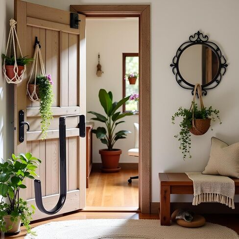 شماعة إكليل أسود - إكليل سقوط قوي يحمل إكليل عيد الميلاد والهالوين، خطاف باب إكليل من الفولاذ الكربوني بطول 5 بوصات، شماعات إكليل ارتفاع، باب أمامي معدني فوق الباب، خطاف فردي، ديكور منزلي in Kuwait