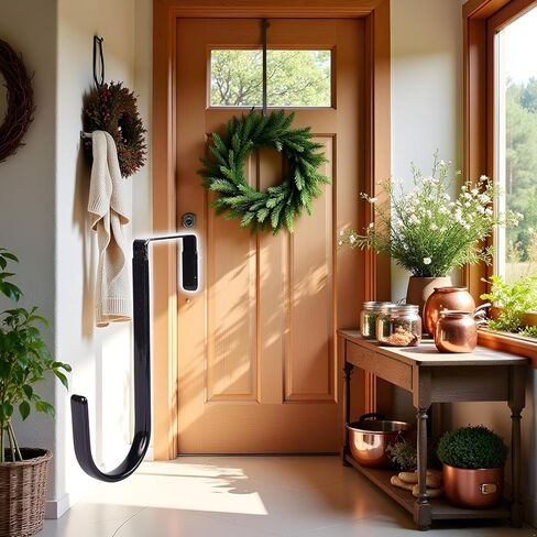 شماعة إكليل أسود - إكليل سقوط قوي يحمل إكليل عيد الميلاد والهالوين، خطاف باب إكليل من الفولاذ الكربوني بطول 5 بوصات، شماعات إكليل ارتفاع، باب أمامي معدني فوق الباب، خطاف فردي، ديكور منزلي in Kuwait