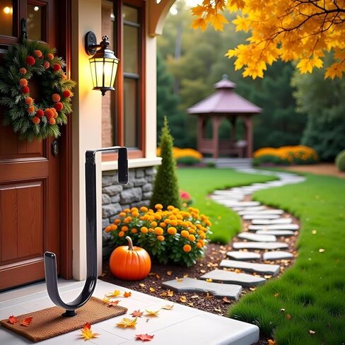 شماعة إكليل أسود - إكليل سقوط قوي يحمل إكليل عيد الميلاد والهالوين، خطاف باب إكليل من الفولاذ الكربوني بطول 5 بوصات، شماعات إكليل ارتفاع، باب أمامي معدني فوق الباب، خطاف فردي، ديكور منزلي in Kuwait