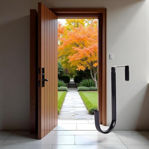 شماعة إكليل أسود - إكليل سقوط قوي يحمل إكليل عيد الميلاد والهالوين، خطاف باب إكليل من الفولاذ الكربوني بطول 5 بوصات، شماعات إكليل ارتفاع، باب أمامي معدني فوق الباب، خطاف فردي، ديكور منزلي in Kuwait