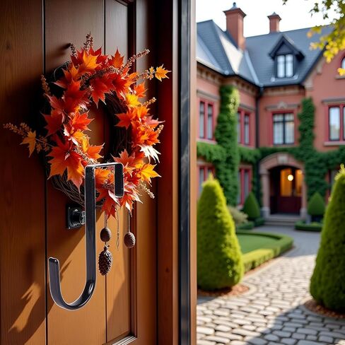 شماعة إكليل أسود - إكليل سقوط قوي يحمل إكليل عيد الميلاد والهالوين، خطاف باب إكليل من الفولاذ الكربوني بطول 5 بوصات، شماعات إكليل ارتفاع، باب أمامي معدني فوق الباب، خطاف فردي، ديكور منزلي in Kuwait