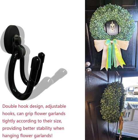 Pmsanzay 2 Pack Magnetic Wreath Hanger for Front Door, Wreath Hook Wreath Holder for Metal Door, Heavy Duty Magnets with Double Hook for Refrigerator, Christmas Decoration in Saudi Arabia