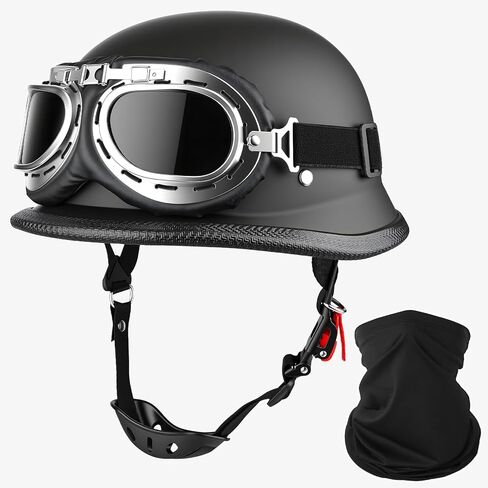 German Style Motorcycle Helmet DOT Approved with Goggles & Mask - Retro Half Helmet with Quick Release Buckle for Motorcycle Motorbike Cruiser, Scooter, Chopper (Adult Men & Women) in Saudi Arabia