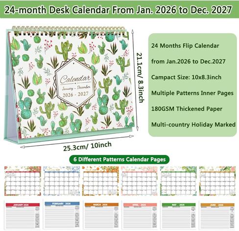 تقويم سطح المكتب 2026-2027 (سنتان) تقويم الوجه 24 شهرًا مكتب مكتب قائم صغير، 10 × 8.3 بوصة تقاويم مكتب واقفة (يناير 2026-ديسمبر 2027) مع مخطط شهري in Kuwait
