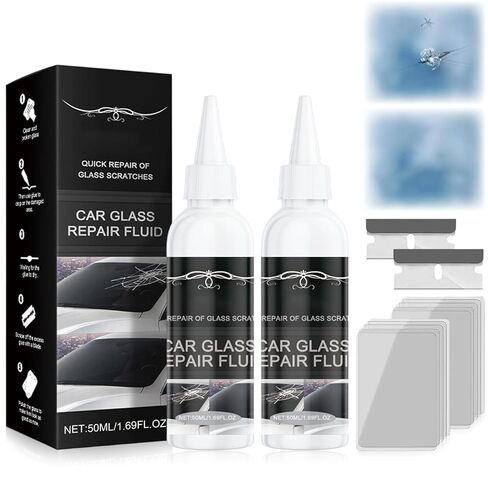 طقم إصلاح تشققات الزجاج الأمامي قطعتان، 2026 مجموعة سائل إصلاح الزجاج الأمامي للسيارة المحدثة 2026 لإصلاح النوافذ والمرايا والنظارات وأدوات إصلاح الزجاج in Kuwait