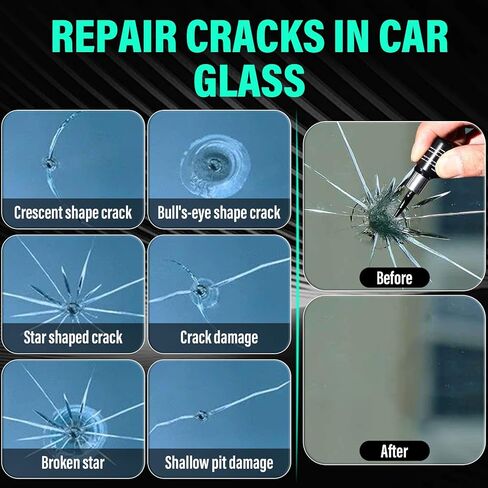 طقم إصلاح تشققات الزجاج الأمامي قطعتان، 2026 مجموعة سائل إصلاح الزجاج الأمامي للسيارة المحدثة 2026 لإصلاح النوافذ والمرايا والنظارات وأدوات إصلاح الزجاج in Kuwait