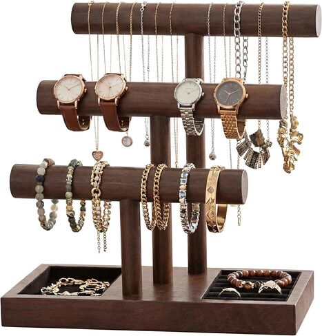 Kigeli Wooden Bracelet Holder Stand, Bracelet Display with 3 Tier, T-bar Bangle Storage Organizer Showing Bracelets Necklaces and Watches Rings for Home Vendors Craft Shows and Store in Saudi Arabia