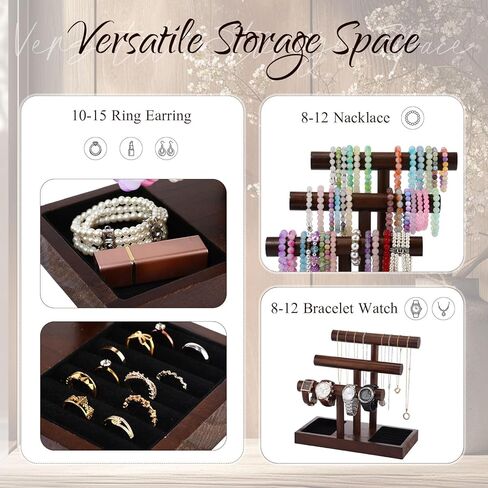 Kigeli Wooden Bracelet Holder Stand, Bracelet Display with 3 Tier, T-bar Bangle Storage Organizer Showing Bracelets Necklaces and Watches Rings for Home Vendors Craft Shows and Store in Saudi Arabia