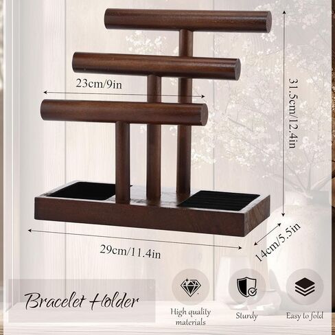 Kigeli Wooden Bracelet Holder Stand, Bracelet Display with 3 Tier, T-bar Bangle Storage Organizer Showing Bracelets Necklaces and Watches Rings for Home Vendors Craft Shows and Store in Saudi Arabia