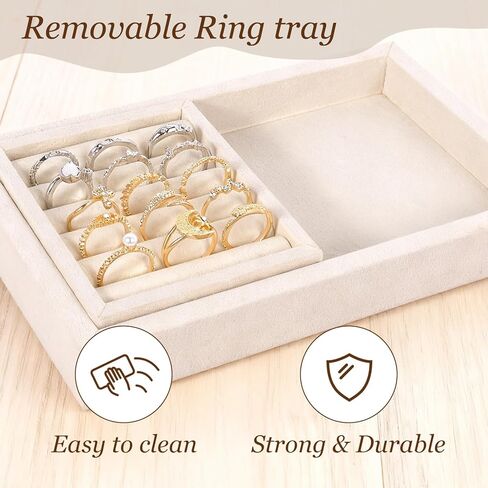 حامل منظم مجوهرات من 3 طبقات مع صينية حلقية - طول قابل للتعديل 17.7 بوصة (كحد أقصى)، حامل مجوهرات للقلادة، السوار، القرط، تخزين الخواتم، حامل تخزين عرض المجوهرات للنساء in Kuwait