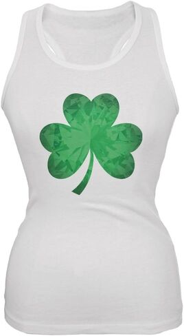 Old Glory St. Patricks Day - Jeweled Shamrock White Soft Juniors Tank Top - Large in Saudi Arabia
