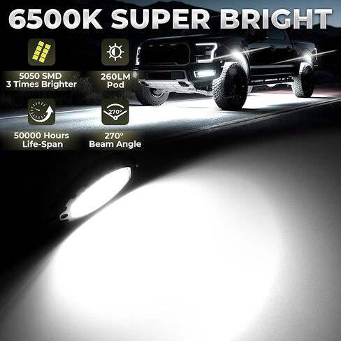 12 Pods Metal 1116 LEDs Pure White Rock Lights with Switch Wiring Harness,Super Bright Underglow Light Waterproof Aluminum Led Lights for Trucks Jeep OffRoad ATV UTV SUV,Plug and Play, Easy to Install in Saudi Arabia