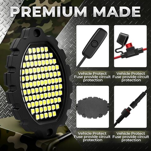12 Pods Metal 1116 LEDs Pure White Rock Lights with Switch Wiring Harness,Super Bright Underglow Light Waterproof Aluminum Led Lights for Trucks Jeep OffRoad ATV UTV SUV,Plug and Play, Easy to Install in Saudi Arabia