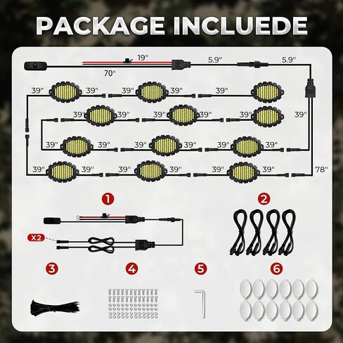 12 Pods Metal 1116 LEDs Pure White Rock Lights with Switch Wiring Harness,Super Bright Underglow Light Waterproof Aluminum Led Lights for Trucks Jeep OffRoad ATV UTV SUV,Plug and Play, Easy to Install in Saudi Arabia