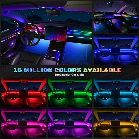 شريط إضاءة LED داخلي للسيارة من Dreamcolor أكريليك مع تطبيق لاسلكي، RGB 18 في 1 مع 175 بوصة 612 مصباح LED من الألياف الضوئية للسيارة، إضاءة محيطة للسيارة نيون سيمفونية مزدوجة المنطقة in Kuwait