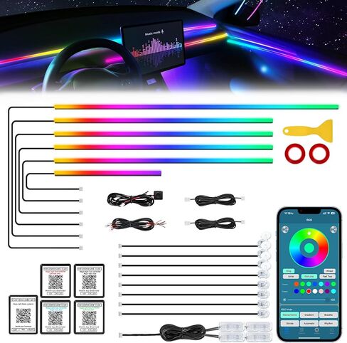 شريط إضاءة LED داخلي للسيارة من Dreamcolor أكريليك مع تطبيق لاسلكي، RGB 18 في 1 مع 175 بوصة 612 مصباح LED من الألياف الضوئية للسيارة، إضاءة محيطة للسيارة نيون سيمفونية مزدوجة المنطقة in Kuwait